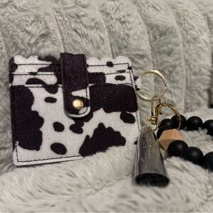 Cow Print Black White Card Holder Keychain New Lead safe Fashion Bracelet Wallet